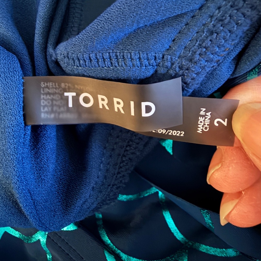 Torrid Bikini Set Women 2X 18/20 Teal Mermaid Scale Foil Flutter Top Swim Skirt - Picture 5 of 6